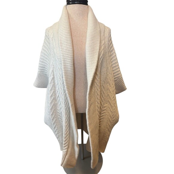 Tahari Cable Knit Open Front Cardigan Sweater Womens Large Lambswool Blend Cozy - Picture 1 of 6